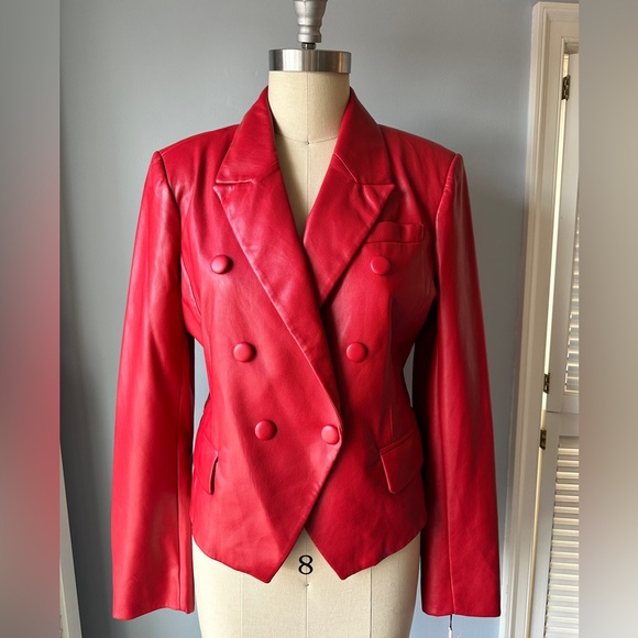 Avec Les Filles Jackets & Blazers - Avec Les Filles Red Vegan Leather Blazer NEW